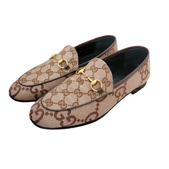 Gucci Monogram GG Horsebit Jordaan Loafers Canvas Brown Logo 7.5 37.5 431467 - Picture 4 of 13